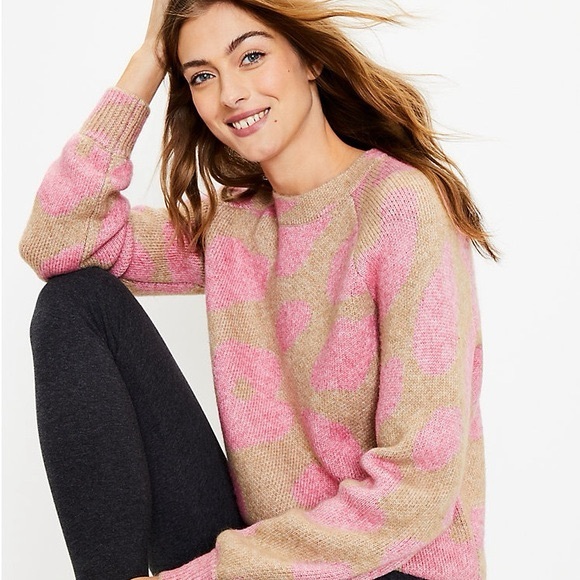 Lou & Grey Sweaters - Lou & Grey Crewneck Leopard Print Knit Sweater Womens XS Pink Brown